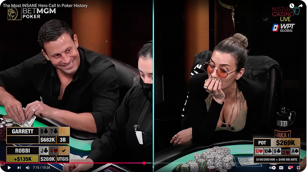 Above is a screenshot from the famous moment when Robbi Jade Lew hero called with J-high against a solid pro Garret ‘Gman’ Adelstein and won a $269k pot.